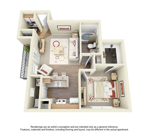Floor plan for 1 bed, 1 bath, 645 sqft